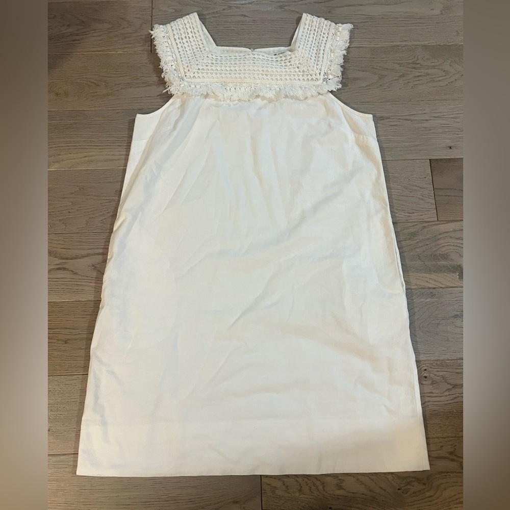 WHITE Cotton Shift Madewell tank Dress with lace detailing at neck, Size 12